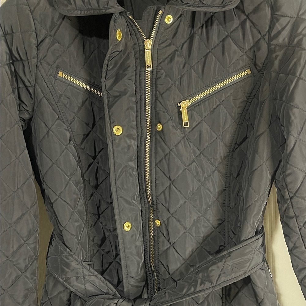 NWOT MICHAEL Michael Kors Black Quilted Trench Coat with Gold Zippers - Picture 10 of 17